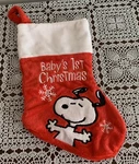Peanuts Worldwide Snoopy Holiday Stocking Babys First Christmas 11 Inch Red. Fixed Price $12.99.