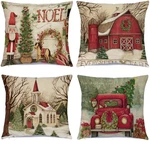 4PCS Christmas Linen Pillow Covers 18X18 Inch Burlap Style Holiday Cushion Set. Fixed Price $10.95.