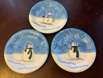 3 St. Nicholas Square Button Up 8" Salad Plate Set Snowman Family Blue Sonoma. Fixed Price $20.00.