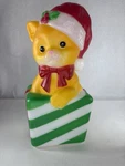 Cat In Gift Box Blow Mold Christmas Tabletop Santa Led 11". Fixed Price $19.99.