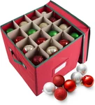 Christmas Decor Storage Box - Red Oxford Canvas Ornament Cube Chest With 64 Comp. Fixed Price $29.54.