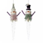 Kurt Adler Set Of 2 Sugar Plum Snowmen On Acrylic Icicle Christmas Ornaments. Fixed Price $15.88.