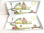 Crate & Barrel 2 Yule Town Christmas Appetizer Serving Plates Tray Julia Rothman. Fixed Price $24.99.