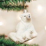 Old World Christmas Polar Bear With Cub Glass Ornament 12249. Fixed Price $25.88.