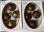 2 X4 Sparkling Creations Gold/maroon, Glitter Swirled 3 Round Glass Ornaments. Fixed Price $35.00.