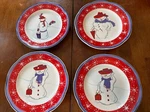 Canterbury Potteries Red Hat Society Set (4) Plates Christmas Snowmen Tea Party!. Fixed Price $14.97.