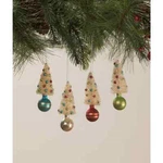 Bethany Lowe Retro Bottle Brush Trees And Baubles Christmas Ornament Set Of 4. Fixed Price $18.99.