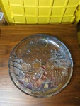 Crystal Clear Studios Sleigh Bells 14" Glass Santa Christmas Platter 1989 Cookie. Fixed Price $65.00.