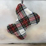 Pottery Barn Stewart Plaid Bone Pet Christmas Stocking Monogrammed Hughie Nwot. Fixed Price $24.95.