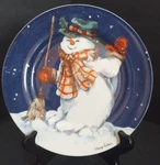 Christmas 8 1/4 Plate Thomson Pottery China Jolly Snowmen Mary Parker Broom. Fixed Price $13.99.