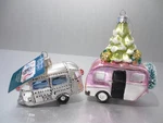 LOT/2 Old World Christmas Vintage Travel Trailer Glass Ornaments Read. Fixed Price $16.00.