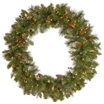 36 In. Green Prelit Flocked Crestwood Spruce Wreath With Pinecones & Berries. Fixed Price $61.63.
