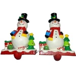 Stocking Holder Christmas Pair Holiday Clay-dough Snowman Red Cast Iron Base. Fixed Price $10.99.