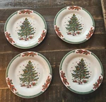 Set Of 4 Vintage Christmas The Park Salad Plates 7.5 Inches Tree Bow Ribbon. Fixed Price $20.00.