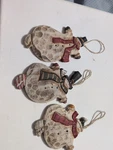 Set Of 3 Transpac "wood Tree W/snowman Ornament #W2090, Wooden Christmas. Fixed Price $15.00.