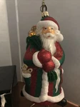 Joy To The World Glitterazzi Harlequin Santa Polish Glass Christmas Ornament. Fixed Price $65.00.