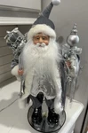 Fancy Raz Silver Santa Figurine*faux Fur*ornaments*christmas Package*black Boots. Fixed Price $35.00.
