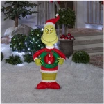 Gemmy 4' Christmas Airblown Grinch With Wreath & Wearing Santa Hat Inflatable. Fixed Price $149.00.