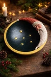 Kurt Adler Man In The Moon Santa Bowl Christmas Celestial Stars Folk Art 9.75". Fixed Price $44.99.