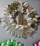 Artificial Pine Fir Wreath Silver Gold Brown Green Holiday Door Decoration. Fixed Price $60.00.
