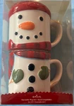 Vintage Hallmark Stackable 2 Mug Cup Coffee Soup Set Snowman Christmas Holiday. Fixed Price $5.00.
