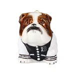 Joy To The World Bulldog In Varsity Jacket Polish Glass Christmas Tree Ornament. Fixed Price $69.98.