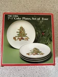 Vintage 7 1/2" Christmas Cake Plates Holiday Hostess Set Of 4 Fine China. Fixed Price $15.00.
