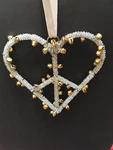 Pottery Barn Jingle Bell Heart Peace Sign Christmas Ornament New Box. Fixed Price $29.99.