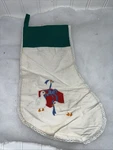 Vtg Christmas Geese Stocking Embroidered Appliqued White Green Present Lace. Fixed Price $12.99.