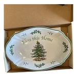 Spode Christmas Tree Bless This Home Holiday Serving Tray 11" X 7" Nib. Fixed Price $20.00.