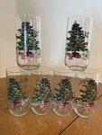 6 Glass Christmas Tree Tumblers Luminarc Holiday Tablescape Drinkware. Fixed Price $26.50.