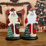 Vtg Handpainted Wooden Santas Xmas Trees 10.25IN Tall 5.5IN Base Holiday Decor. Fixed Price $30.00.