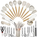 Kitchen Utensils Set 35 Pcs Cooking Tools Silicone Wooden Handles Nonstick. Fixed Price $52.07.
