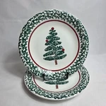 Two Furio Christmas Tree Salad Plates Green Sponge & Edge Made In Italy. Fixed Price $21.95.