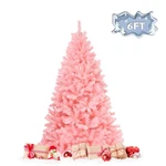 Topbuy 6FT Artificial Christmas Tree Hinged Spruce Full W/ Metal Stand Pink. Fixed Price $70.99.