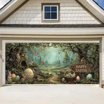 Happy Easter Woodland Scene Garage Door Banner 7X16FT, Bunny & Colorful Easte.... Fixed Price $56.25.