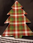 Christmas Tree Platter Red And Green Plaid Glass 16 In Long, 11 Widest.... Fixed Price $12.00.