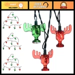 10-LIGHT National Lampoon Moose Mug String Lights Red & Green Holiday Decor. Fixed Price $37.99.