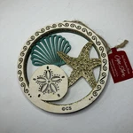 New Cape Shore Christmas Wooden Ornament Glitter Starfish Shell Beach White Teal. Fixed Price $7.99.