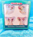 Set Of 4 - Vintage Holiday Time Red Green Glass Angel Christmas Ornaments. Fixed Price $23.21.