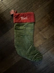 Nwt Pottery Barn Classic Large Red & Green Velvet Christmas Stocking Mono Tori. Fixed Price $14.50.