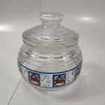 Snowmen Glass Candy Jar Dish With Lid 5" Blue Trim Snowman Hat & Scarf. Fixed Price $10.00.