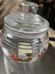 Greenbrier International 4" Christmas Glass Candy Jar W/ Lid. Fixed Price $12.50.
