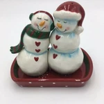 Salt Pepper Shaker With Tray Snowman Couple 3 Pc Set Christmas Bella Casa Ganz. Fixed Price $13.82.