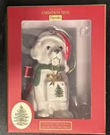 Dog Spode Christmas Ornament With Hat Puppy Holding Gift- Ceramic. Fixed Price $12.99.