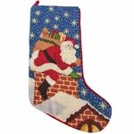 Santa Wool Needlepoint Christmas Stocking Velvet Back Holiday Decoration Chimney. Fixed Price $20.22.