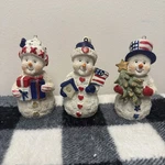 Patriotic Snowman Ornaments Set Of 3 American Flag Holiday Theme Christmas Resin. Fixed Price $9.95.