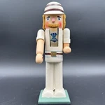 Wooden Nutcracker Figurine White & Brown Design 10" Holiday Christmas. Fixed Price $25.00.