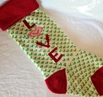 Love Knit Christmas Stocking Pink Heart Red Cuff Doublesided 21"X7". Fixed Price $14.99.