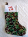 Camouflage Christmas Stocking 18" Green Brown White Cuff Polyester Fleece. Fixed Price $10.00.